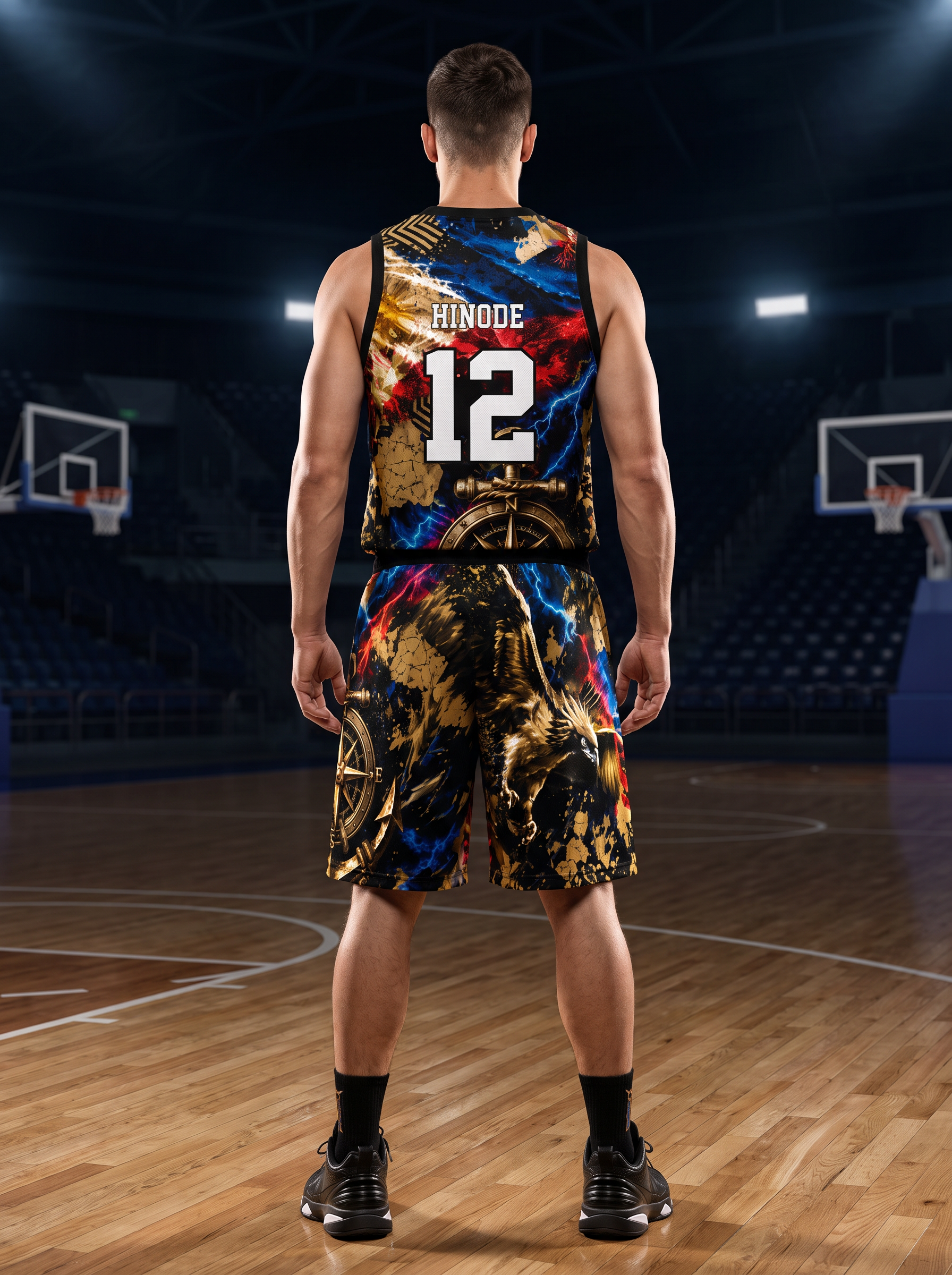 Custom basketball jersey back view with player name and number